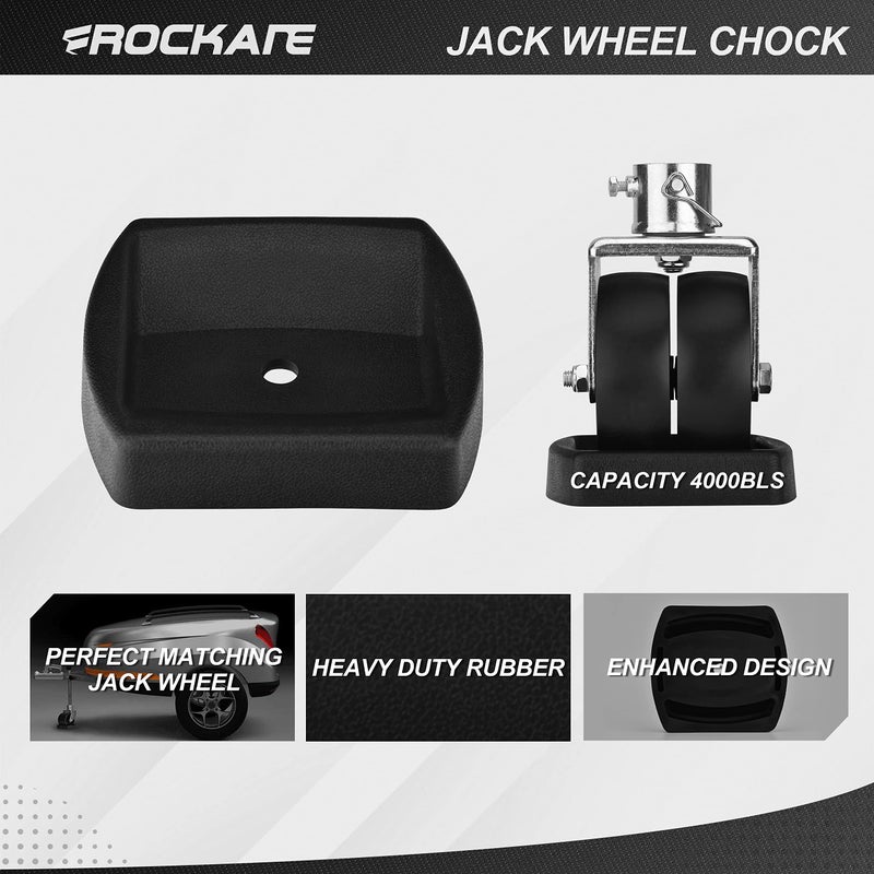 Rockane Dual 6 ' ' Trailer Jack Swivel Caster Wheel Replacement with Rubber Wheel Chock - Image 4